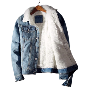 Men's sherpa <b>lined</b> denim jacket for winter. warm <b>fleece</b> inner lining. classic button-down <b>jean</b> jacket for casual streetwear - Product Image 3