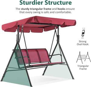 Chaise suspendue de patio extérieure pour 3 personnes, cadre en acier, sièges en Textilence, balançoire - Product Image 2