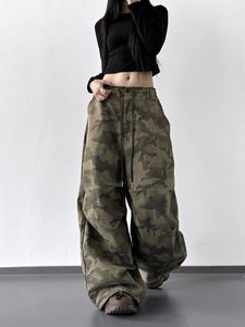 2026 Autumn New Fashion Trend High Waist <strong>Camouflage</strong> Cargo Pants <strong>Women</strong> Drawstring Sweatpants Street Casual Loose Wide-Leg <strong>Trouser</strong> - Product Image 4