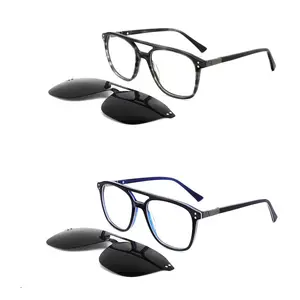 サングラスのアセテートアイウェアクリップタック偏光グレーレンズ眼鏡ドライビングメガネフレーム交換可能な磁気眼鏡