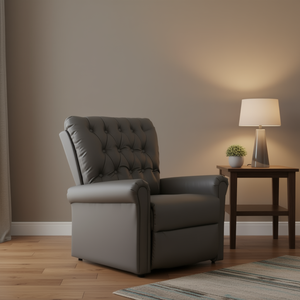 Medium Gray Faux Leather Reclining Chair Tufted Back Manual Recliner Living Room Furniture - Product Image 2