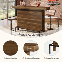 Table de bar moderne à 3 niveaux, 63 pouces, en bois, rectangulaire, hauteur comptoir, table de pub, étagères de rangement, repose-pieds en métal - Salon