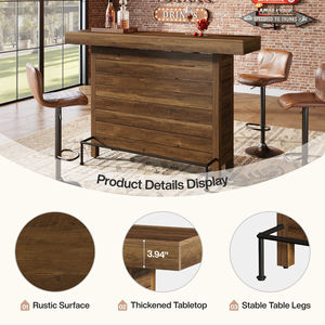 Mesa de Bar Moderna de 3 Niveles, 63 Pulgadas, Mesa de <span class=keywords><strong>Pub</strong></span> Rectangular de Madera con Altura de Barra, Estantes de Almacenamiento, Reposapiés de Metal - Sala de Estar - Product Image 6