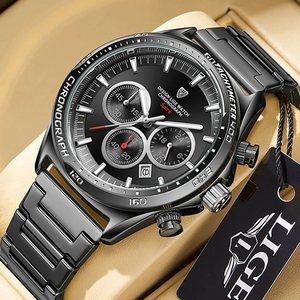 Montre à quartz pour homme, bracelet en or jaune et acier inoxydable, étanche, cadran lumineux avec calendrier, montre-bracelet sport et affaires - Product Image 1