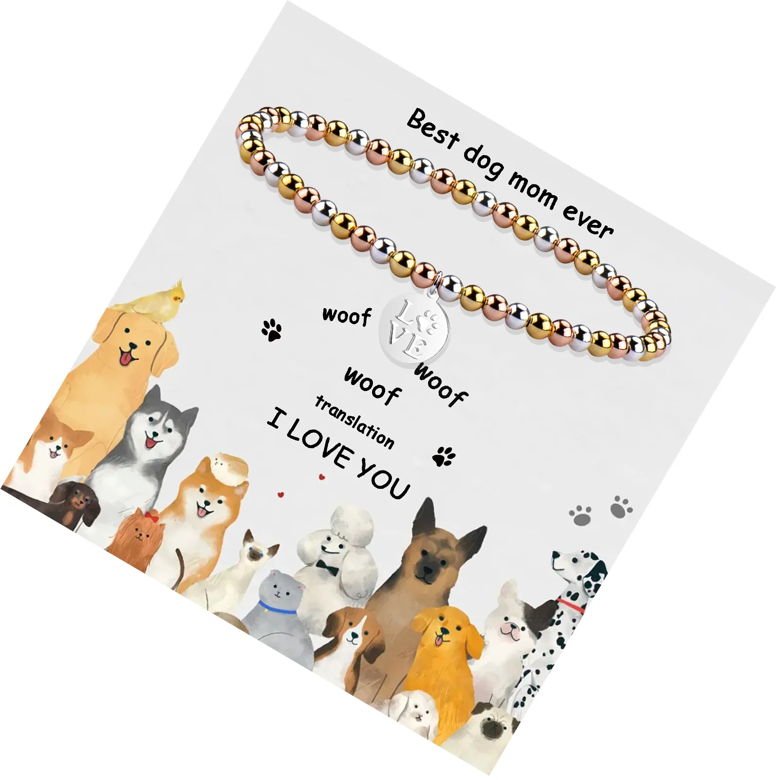 Kadınlar için QIUHAN köpek anne boncuklu bilezikler hediye OEM 14K altın 4mm sevimli pirinç Dropshipping sevimli takı sevimli Charms gümüş altın
