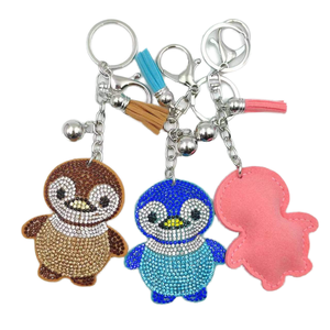 New Arrival Penguin Shape Crystal Rhinestone Tassel Keychain Pendant Bling Sparkling