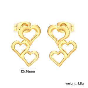 Pendientes con forma de corazón, chapados en oro de 18k, aleación de zinc, poste de acero inoxidable para mujer, regalo, joyería de moda - Product Image 5