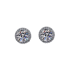 925 <b>Sterling</b> <b>Silver</b> Moissanite <b>Stud</b> Earrings Round Brilliant Halo Ear <b>Studs</b> for Engagement Wedding Party Gift Trendy - Product Image 1