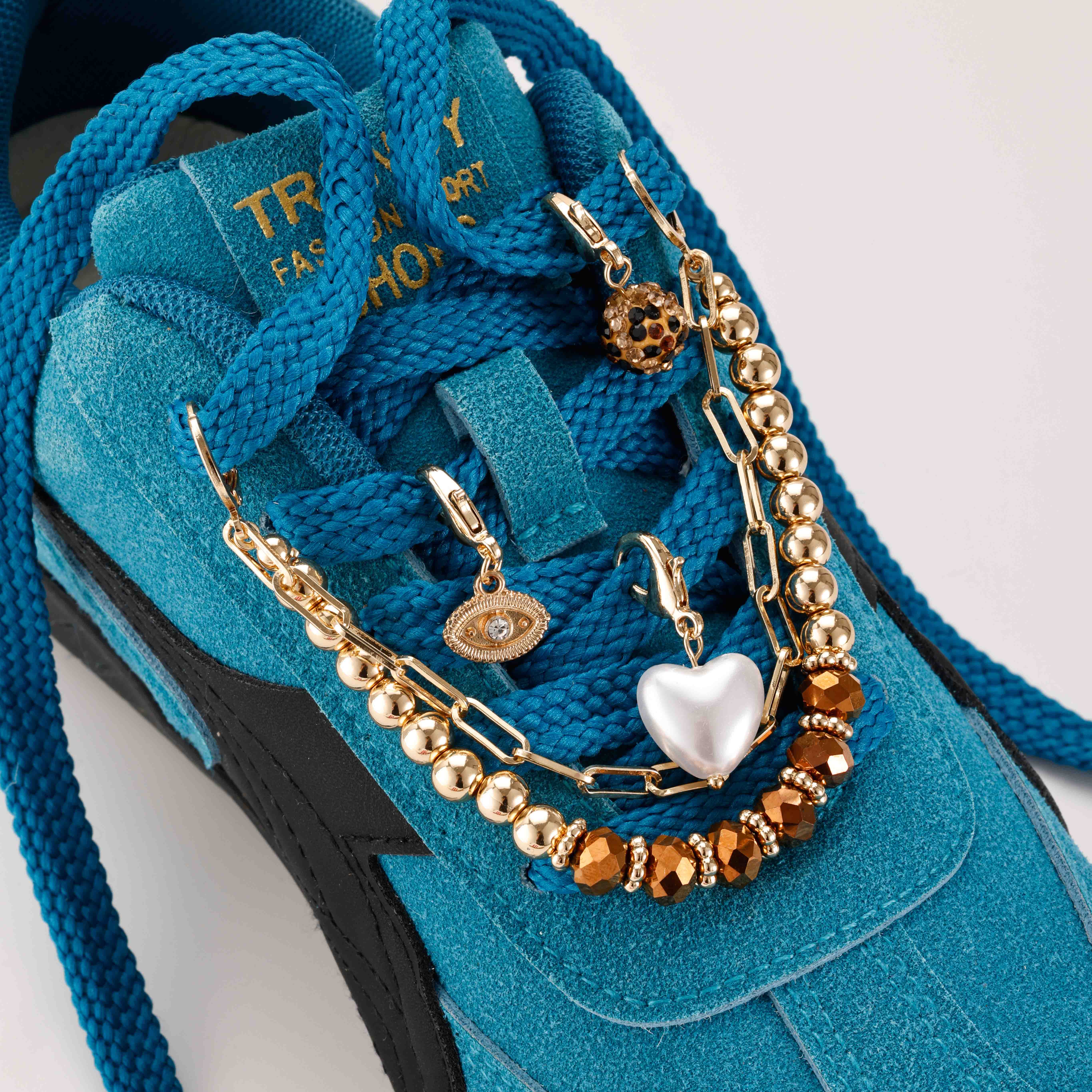 Goreal Vintage Double Layer Beaded Chain Sport Shoe Decoration Heart Pearl Fireball DIY Accessories Fashion Women Shoe Charms