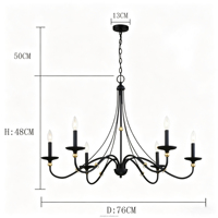 Lustre moderne réglable en hauteur, style ferme, noir mat, avec accents en laiton brossé et bras porte-bougies, pour salle à manger, éclairage suspendu