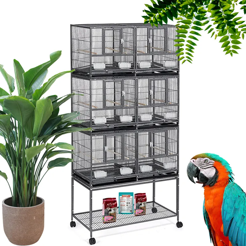 Cage à oiseaux de luxe en acier inoxydable, Extra large, 82 pouces, 3 étages, perruche canari, perroquet, vente en gros, métal, fer, fantaisie, volière