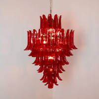 Lustre en verre soufflé rouge de style Murano, design pétale fait main, luminaire suspendu pour salle à manger, hall d'entrée et salon