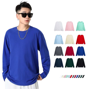 T 恤供应商批发重磅 220 克 100% 棉定制设计图案黑色长袖超大码男士 T 恤 - Product Image 1