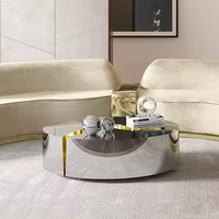 Luxe moderne ovale 3 pièces titane or Table basse ensemble verre matériel miroir maison hôtel salon décoratif Table centrale