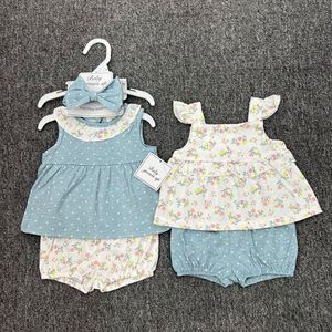 Ensemble de 5 pièces pour nouveau-né, haut à manches courtes et short à motifs assortis, tenue d'été avec accessoires assortis - Product Image 6