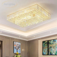 Lustre de plafond rond en cristal K9 moderne doré, surface montée, LED IP65 AC 6000K, en acier inoxydable de luxe, pour salon