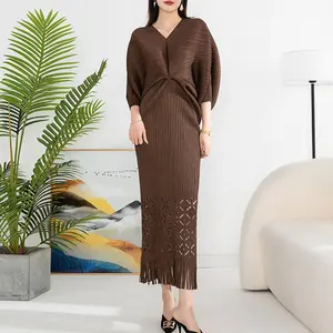 2023 summer new bat sleeve tassel long V-neck dress