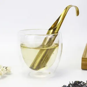 Chapado en oro de acero inoxidable tubo de té palo infusor tubo colador de té