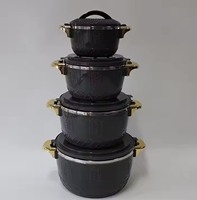 Élégant ensemble de 4 chauffe-plats isothermes 1L 2.5L 4.5L 6.5L, plats de service thermiques à motif blé gaufré et bordure dorée pour fêtes