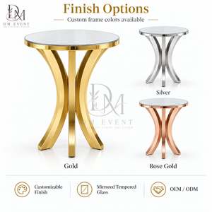 Custom Gold Stainless Steel Round Crossed Curve Cocktail <b>Table</b> with <b>Mirrored</b> Tempered Glass Top for Wedding Parties - Product Image 4