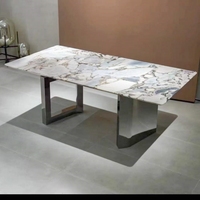 Table de salle à manger rectangulaire en marbre avec plateau en acier inoxydable et miroir, design de créateur, en promotion