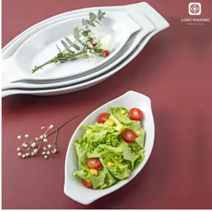 Assiette de service en céramique de forme longue personnalisée-Conception de bateau de 8 pouces pour fruits, salades | Vente en gros pour l'hospitalité - Product Image 5