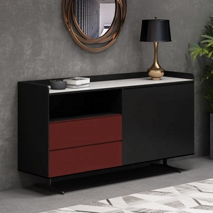 Mueble de <span class=keywords><strong>TV</strong></span> de Madera Nórdico para Sala de Estar Puruo, con Detalles en Metal Negro y Concreto, <span class=keywords><strong>Mesa</strong></span> de Centro Pequeña Dorada - Product Image 3