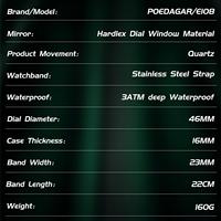Montre numérique pour homme POEDAGAR E108 à double affichage, mode LED, étanche, date, semaine, acier inoxydable, quartz électronique