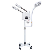 Appareil de soin du visage professionnel chaud et froid avec lampe loupe - Machine à vapeur faciale double tête sur pied pour le soin des pores
