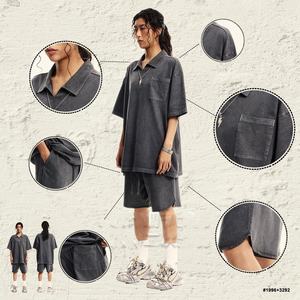 Vintage High Street Polo Set Pantalon court à manches courtes avec fermeture à la taille élastique Tissu à poils lavables - Product Image 2