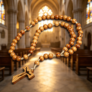 Collier religieux catholique en bois avec perles et croix plaquée argent, en alliage ABS/Zinc, mini perles phosphorescentes, vente en gros, pièce maîtresse - Product Image 4