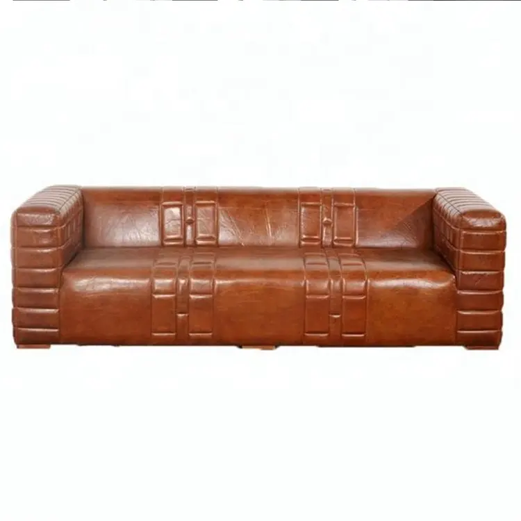 Antique Grand Scale Brown Genuine Leather Sofa Lounge
