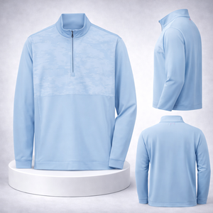 Sweat-shirt de sport athlétique à demi-zip camouflage bleu clair personnalisé pour le golf - Product Image 1