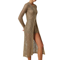 Cardigan en maille ajourée transparente en polyamide pour femme, idéal pour la plage, collection été, vente en gros