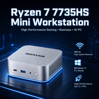 Nouvel ordinateur de bureau mini PC gaming Ryzen 7 7735HS 24 Go LPDDR5 NVMe SSD avec anneau lumineux RGB, USB4, Wi-Fi 6 et garantie de 3 ans
