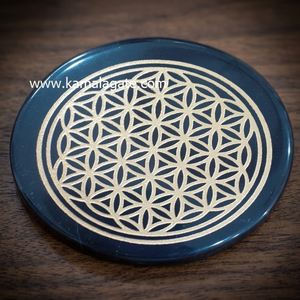 Vente en gros Shri Yantra Plaque de disque de pierres précieuses Agate noire sculptée Style Feng Shui Guérison Reiki Semblable au Quartz Améthyste - Product Image 5