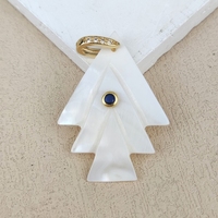 Pendentif en nacre de haute qualité gravé en forme d'arbre avec zircons colorés, breloques en coquillage naturel blanc, accessoire de mode