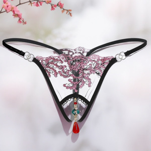 Vente en gros usine : Lingerie sexy pour femmes avec perles, broderies, string à entrejambe ouvert, taille basse, nœud, G-string, culotte perlée pour adultes - Product Image 4