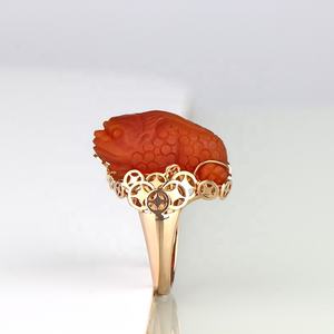 Bague en agate rouge <span class=keywords><strong>du</strong></span> <span class=keywords><strong>Sud</strong></span> Au585 Nanjiang unisexe en or 14K, dessin d'argent, repoussant les esprits maléfiques, Eudemon Pi Xiu pour les fêtes - Product Image 2