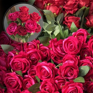 Hoa hồng nhung nhân tạo bán buôn số lượng lớn, màu đỏ trắng xanh hồng đen tím, hoa hồng trang trí tùy chỉnh - Product Image 3