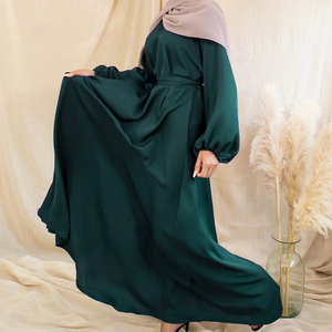 Abaya Dubai Turquía Color sólido Simple Modest Kaftan Ropa islámica Cerrado Manga larga Vestidos musulmanes para mujeres - Product Image 6
