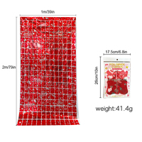 Rideau à franges carré en feuille d'aluminium pour la Saint-Valentin, rouge, romantique, avec flèche de Cupidon, pétales de rose, ruban soyeux rose poudré, draperie délicate pour importateurs