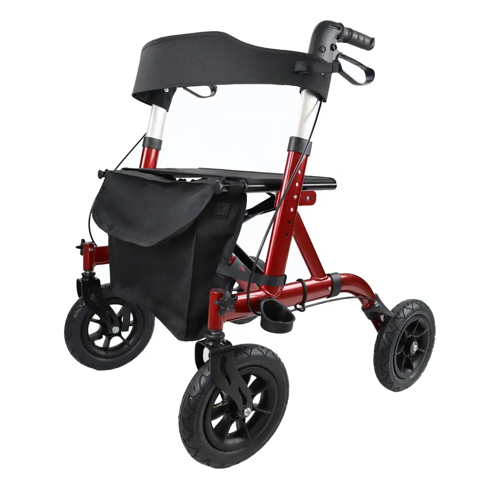 All-Terrain Tire 8 inch Wheels Aluminum Rollator Fold Up and Fixed Backrest Rolling Walker Medical Therapy Equipment Rollator