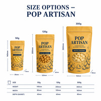 Sacs à popcorn personnalisés avec fenêtre, refermables, à fond plat, pour emballage alimentaire de popcorn gourmet, beurre, caramel, cheddar