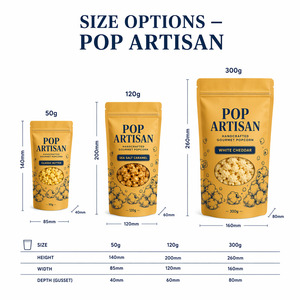 Sacs à popcorn personnalisés avec fenêtre, refermables, à fond plat, pour emballage alimentaire <span class=keywords><strong>de</strong></span> popcorn gourmet, beurre, caramel, cheddar - Product Image 3