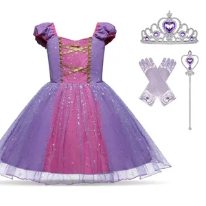 2023 Halloween Party Cosplay Clothes Rapunzel Birthday Decoration Long Hair Purple Princess Costume Dress For Girls