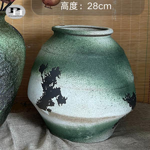 กระถางดอกไม้เซรามิคสีเขียวทำมือแบบโบราณของตกแต่งบ้านเครื่องปั้นดินเผาฟาร์มธรรมชาติ - Product Image 3