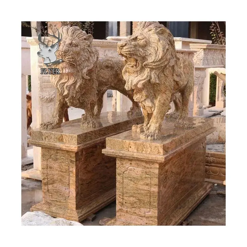 Sculpture à la main Grande statue d'animal en pierre d'extérieur Sculpture de lion en marbre de granit solide naturel