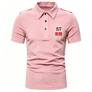 Exclusivo Cordón de Pana Casual para Camisa de Hombre, Manga Corta, Bordado, para Golf, con Logotipo Personalizado OEM - Product Image 3