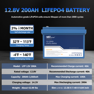 GSP 12.8V 200Ah LiFePO4 <b>Battery</b> 2560Wh Deep Cycle Lithium <b>Battery</b> Built-in BMS Solar Storage <b>UPS</b> RV Boat Home Emergency Power - Product Image 6